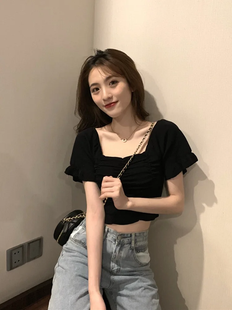 

J1641-2020 summer new Korean short bottoming shirt net red slim slimming solid color short-sleeved T-shirt female