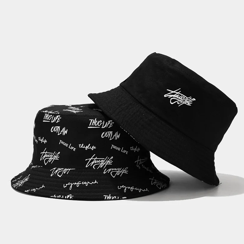 

Summer Letters Printed Reversible Bucket Hat for Women Cotton Sun Protection Fisherman Cap Panama Hat Pescador