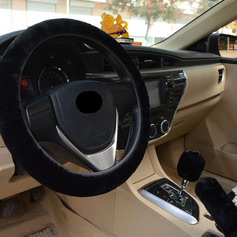 

Car Steering Wheel Cover Plush Winter Universal Hand Brake Gear Position Gear Three-piece Fur Cover Auto Interior Accessories