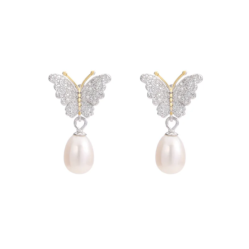 

S925 Pearl earrings women sterling silver butterfly long tassel earrings Exquisite Jewelry Ring rings for women sterling silver