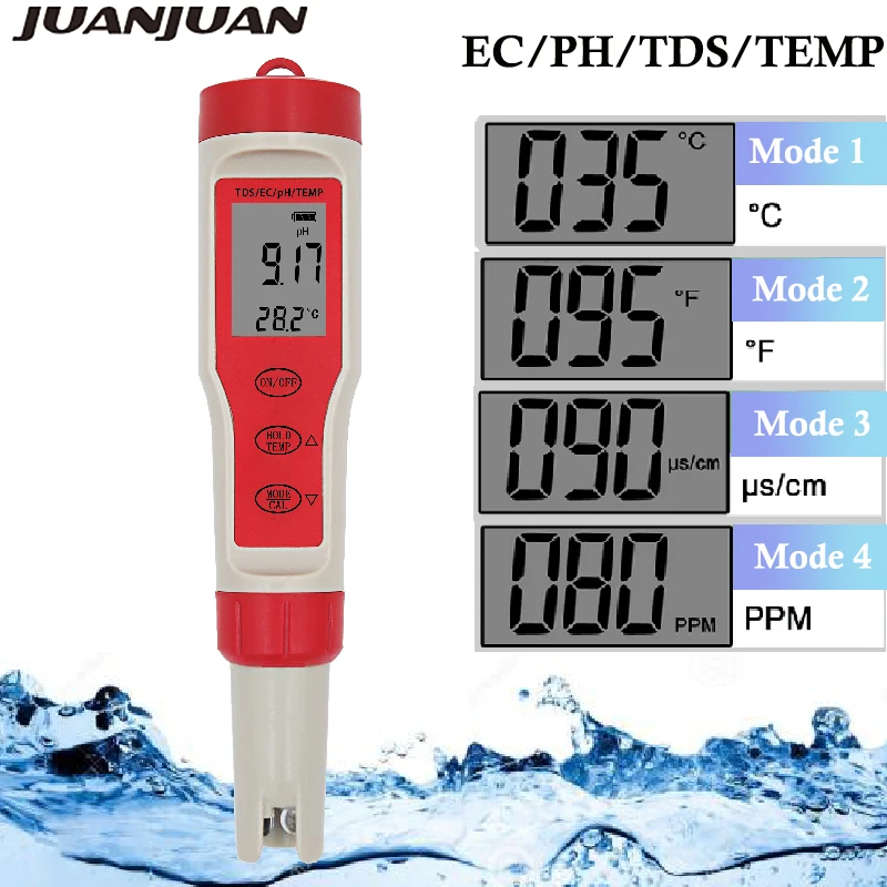 Цифровой измеритель PH 4 в 1 TDS EC Тестер термометр измерение количества воды