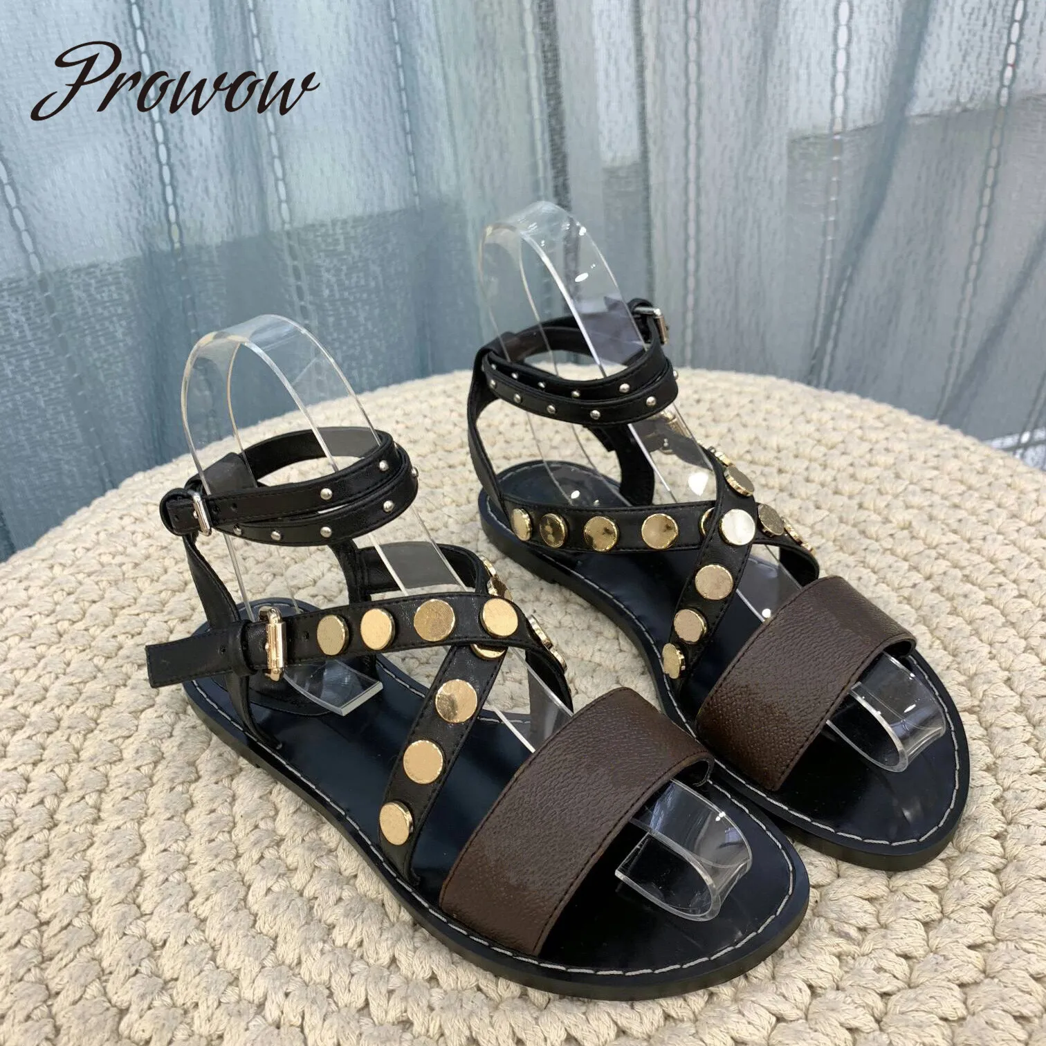 

Prowow New Summer Vacation Letter Printed Luxury Brand Sandals Open Toe Flats Sandals Shoes Women Zapatos Mujer