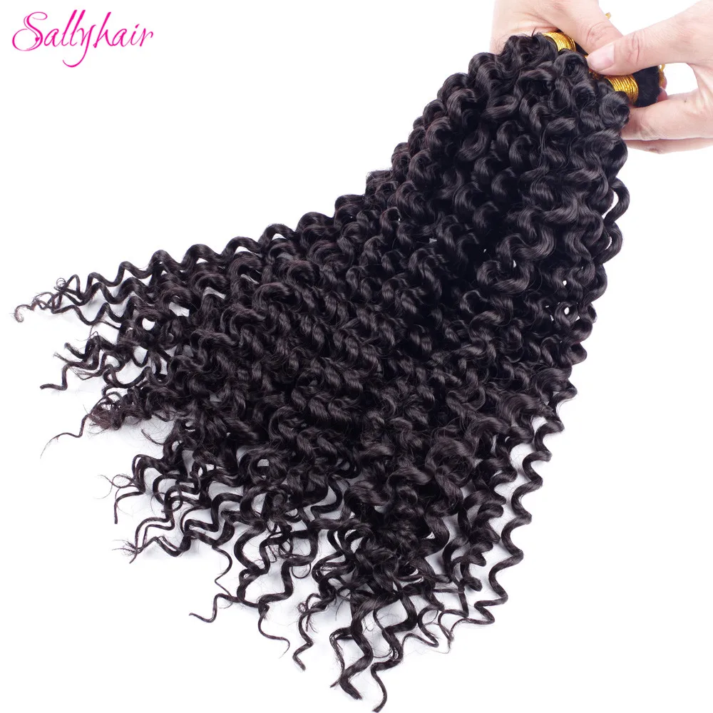 Sallyhair Synthetic Freetress Water Wave Curly Braids Ombre Braiding Hair Extension High Temperature Crochet Braids Hair Black
