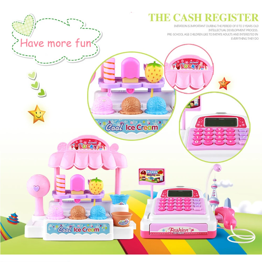 

Mini Simulation Supermarket Checkout Counter Goods Toys Pretend Play Shopping Credit Card Cash Register Set Toy For Girl's Gift