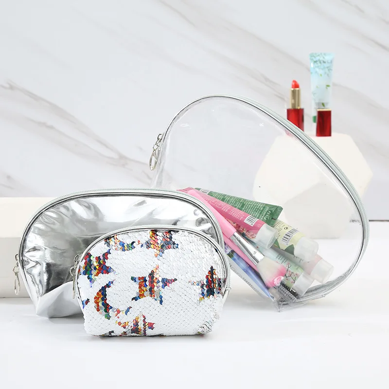 

3PCS/SET Sequined Waterproof Wash Storage Portable Clutch Bags For Makeup Mini Beauty 3pieces Cosmetic Bag Organizer Shell Style