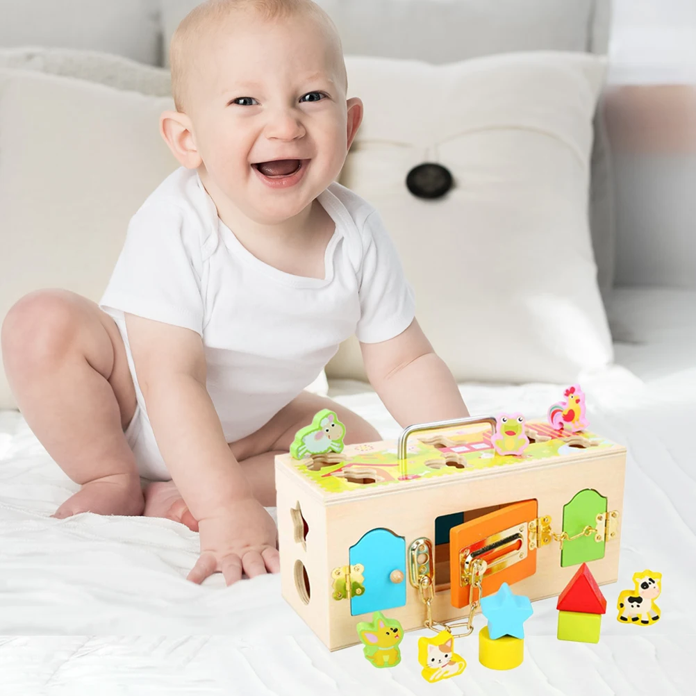 Разноцветная коробка Монтессори с замком игра животными деревянный сарай