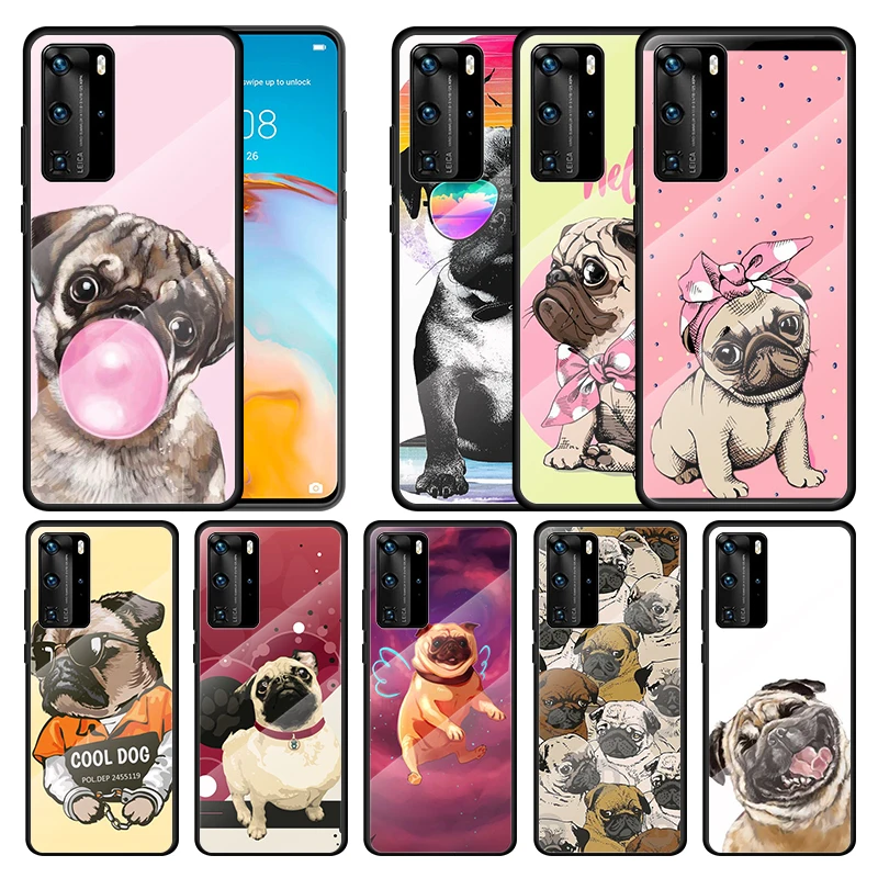 

Pug Dog ARRT For Huawei P Smart 2021 2020 Z P40 P30 P20 P10 Lite Nova 5i 2019 Pro Plus Tempered Glass Phone Case