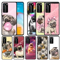 pug dog arrt for huawei p smart 2021 2020 z p40 p30 p20 p10 lite nova 5i 2019 pro plus tempered glass phone case