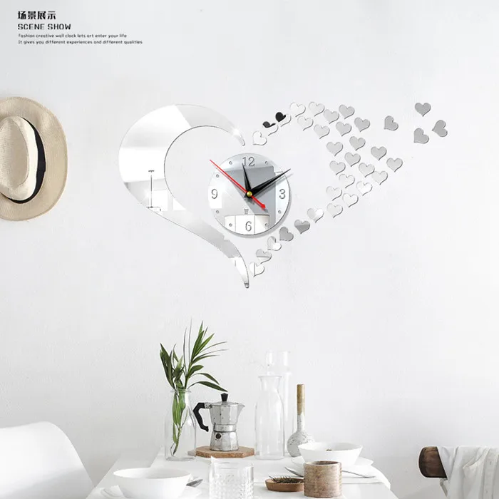 Новые зеркальные настенные часы в виде милых сердец искусство сделай сам