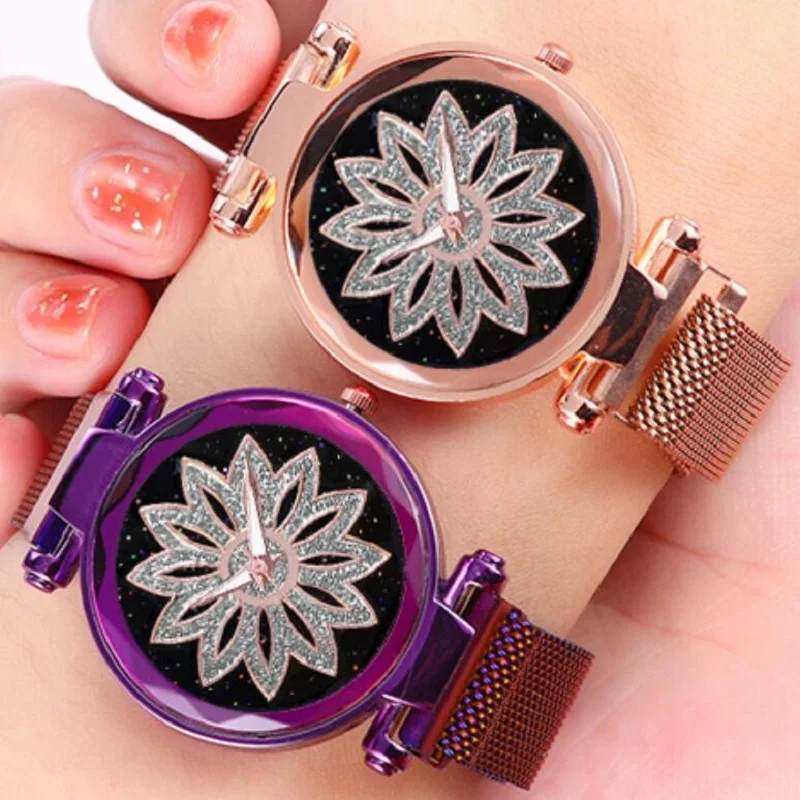 Женские часы модные наручные с цветком женские повседневные из розового золота