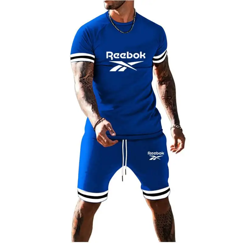 

2021 New Men's Sportswear Shorts Suit Summer Men's Casual Two-piece Fitness Suit Sports Suit Short-sleeved T-shirt