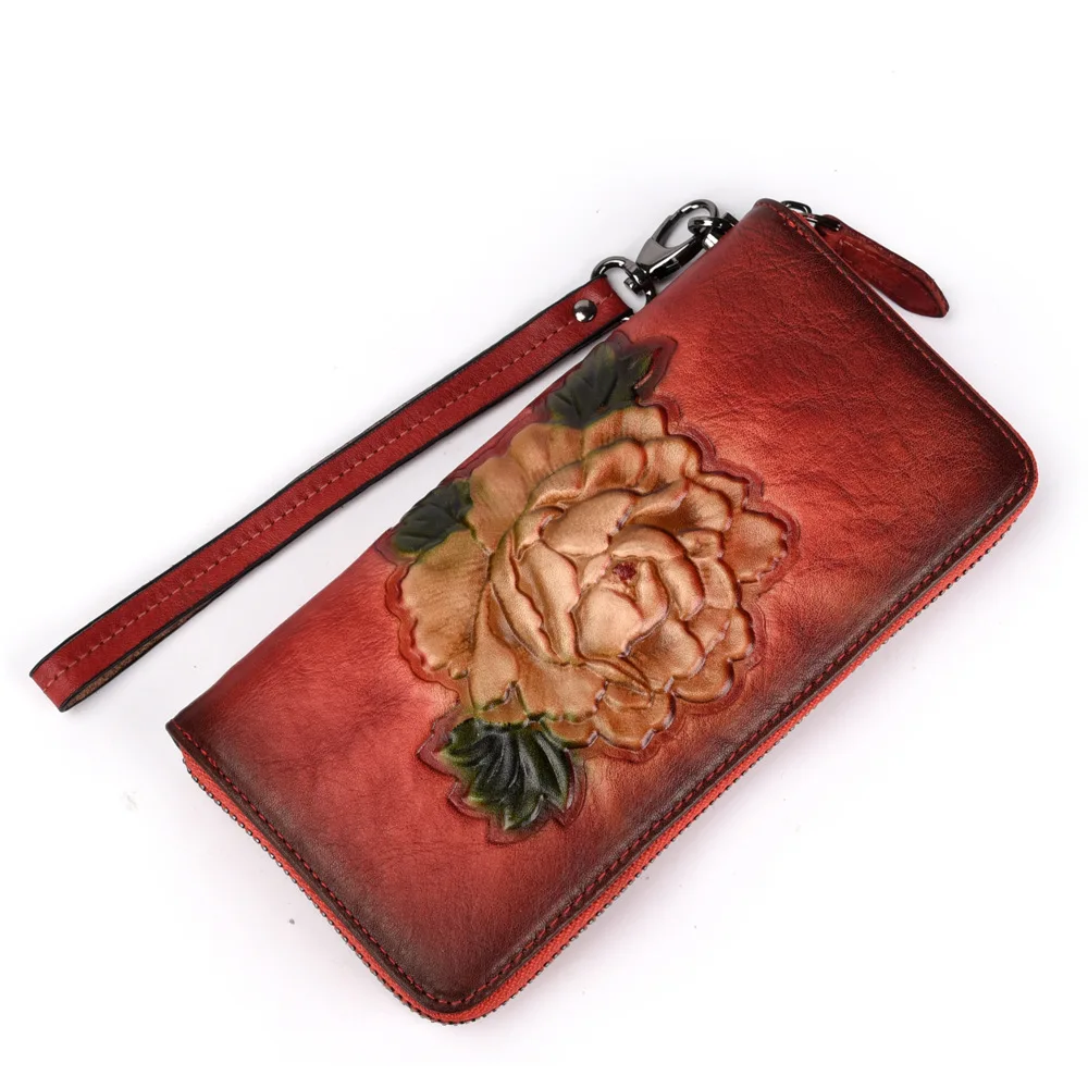 

Genuine Leather Women's Wallet Cowhide Female Phone Clutch Bag Purse Highend New Long Beautiful Vintage Coffee Black Red M8098