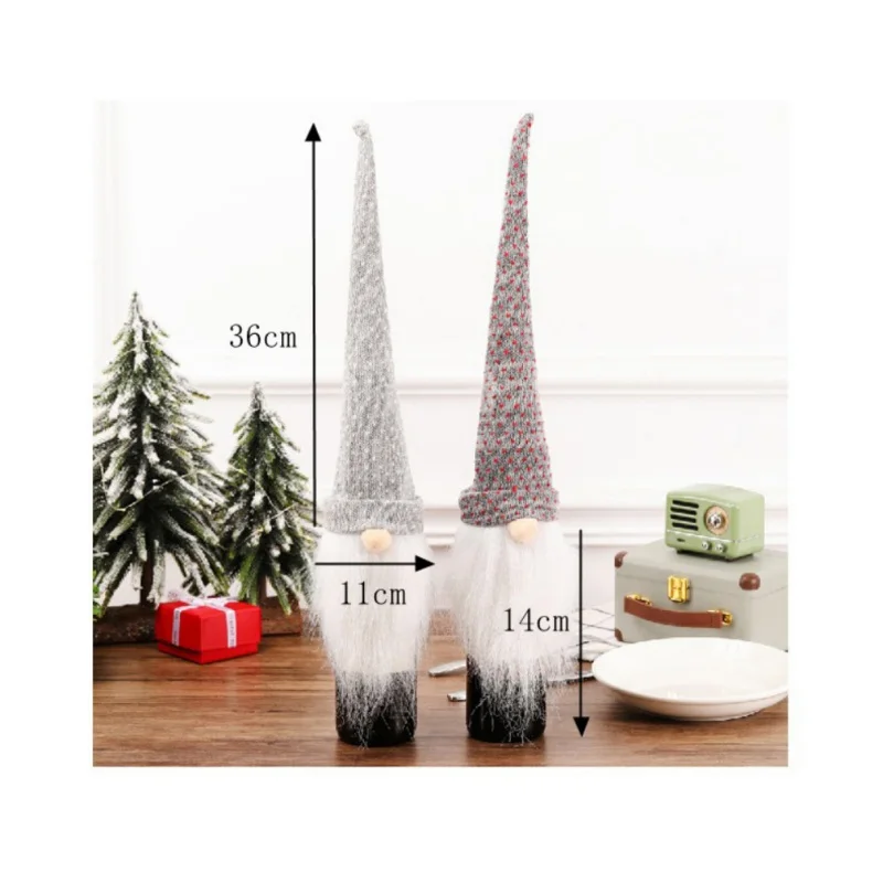 Рождественская крышка бутылки вина длинная шляпа плюшевый гном Топпер украшения