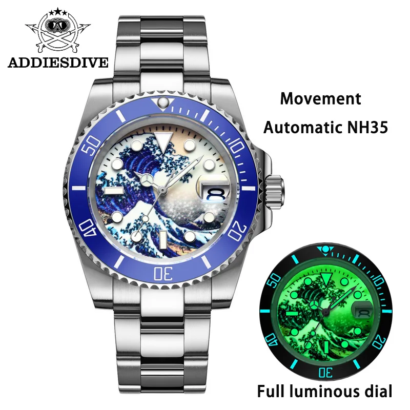 

Addies New Men Watch Stainless Steel Diver Watch 200M C3 Super Luminous Sport Luxury Stainless steel Watch Mechanical Mens Watch