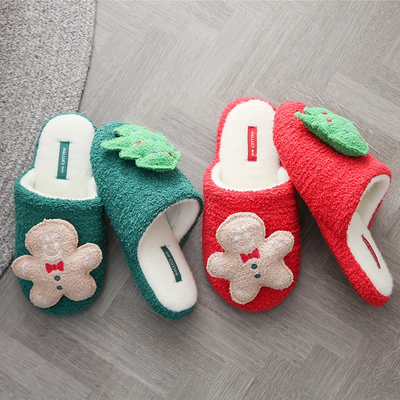 New winter soft Christmas warm home slippers three-dimensional gingerbread men non-slip indoor cotton slippers