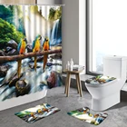 Декоративная занавеска для ванной комнаты с зелеными растениями, попугаями из джунглей, занавеска с водопадом, шторы для песчаного пляжа, занавеска для душа с животными, нескользящий коврик, коврик для ванной