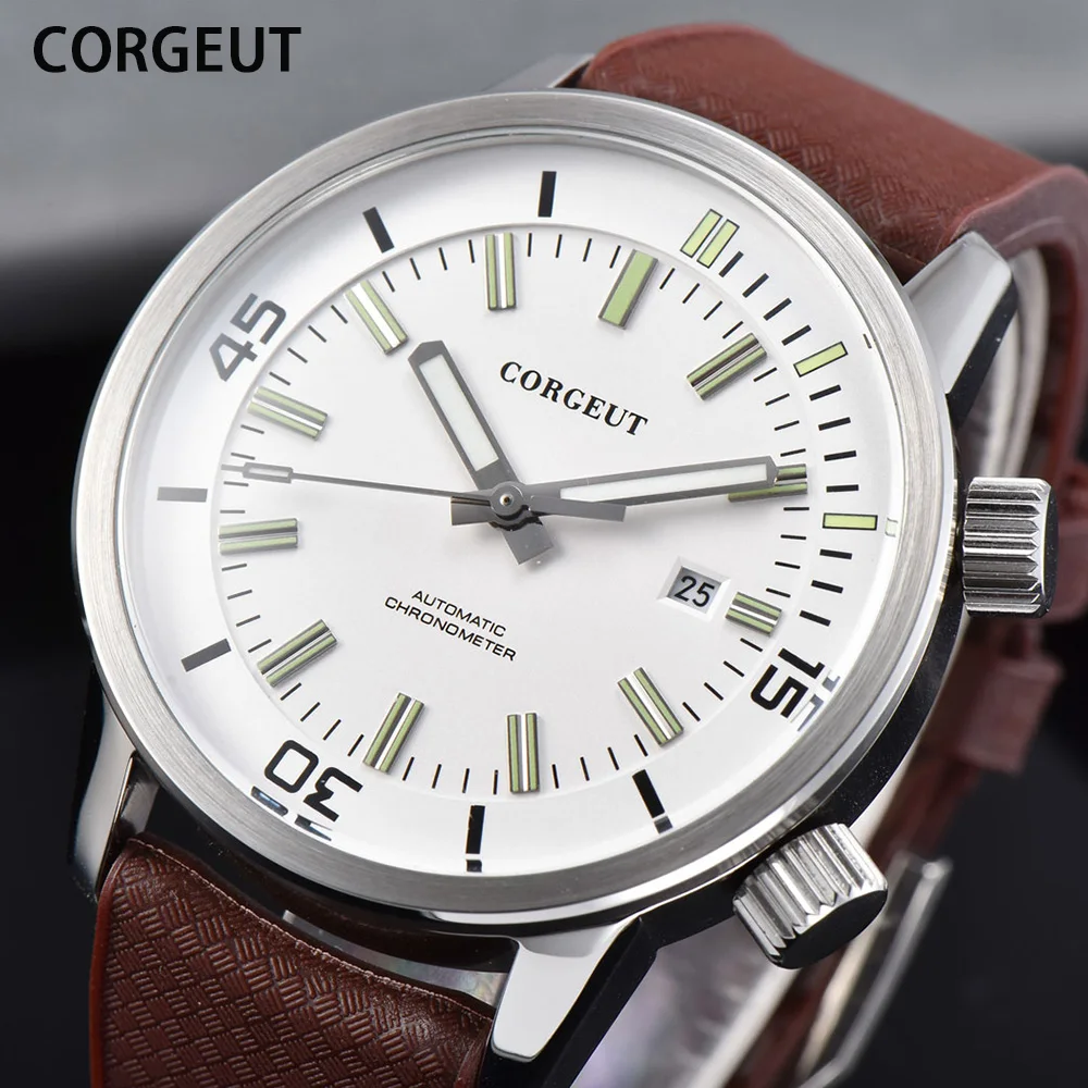 

CORGEUT Mens Luxury Automatic Mechanical Date Men rubber sport Waterproof Watch Luminous Seagull Male Clock Orologio da uomo