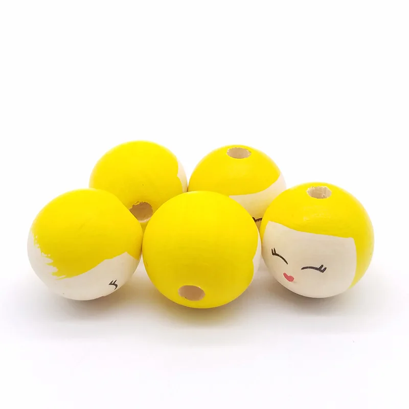 10pcs 25mm Cute Face Baby Head Wooden Beads Multiple Colors For Jewelry Making DIY Accessories Bracelet Necklace Amulet Supplies images - 6