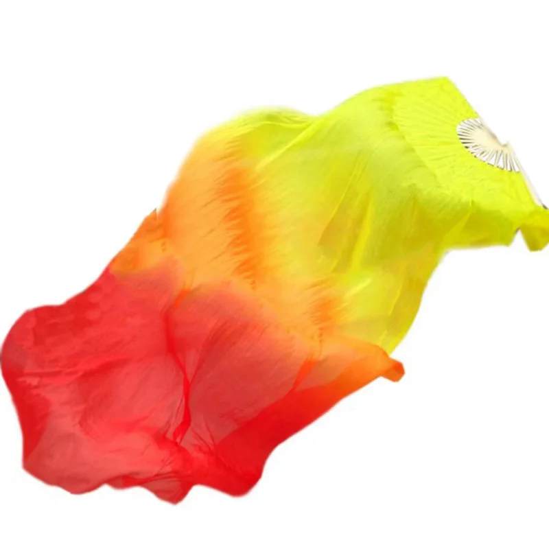 Красивый Шелковый трехцветный градиентный танцевальный вентилятор с пламенем