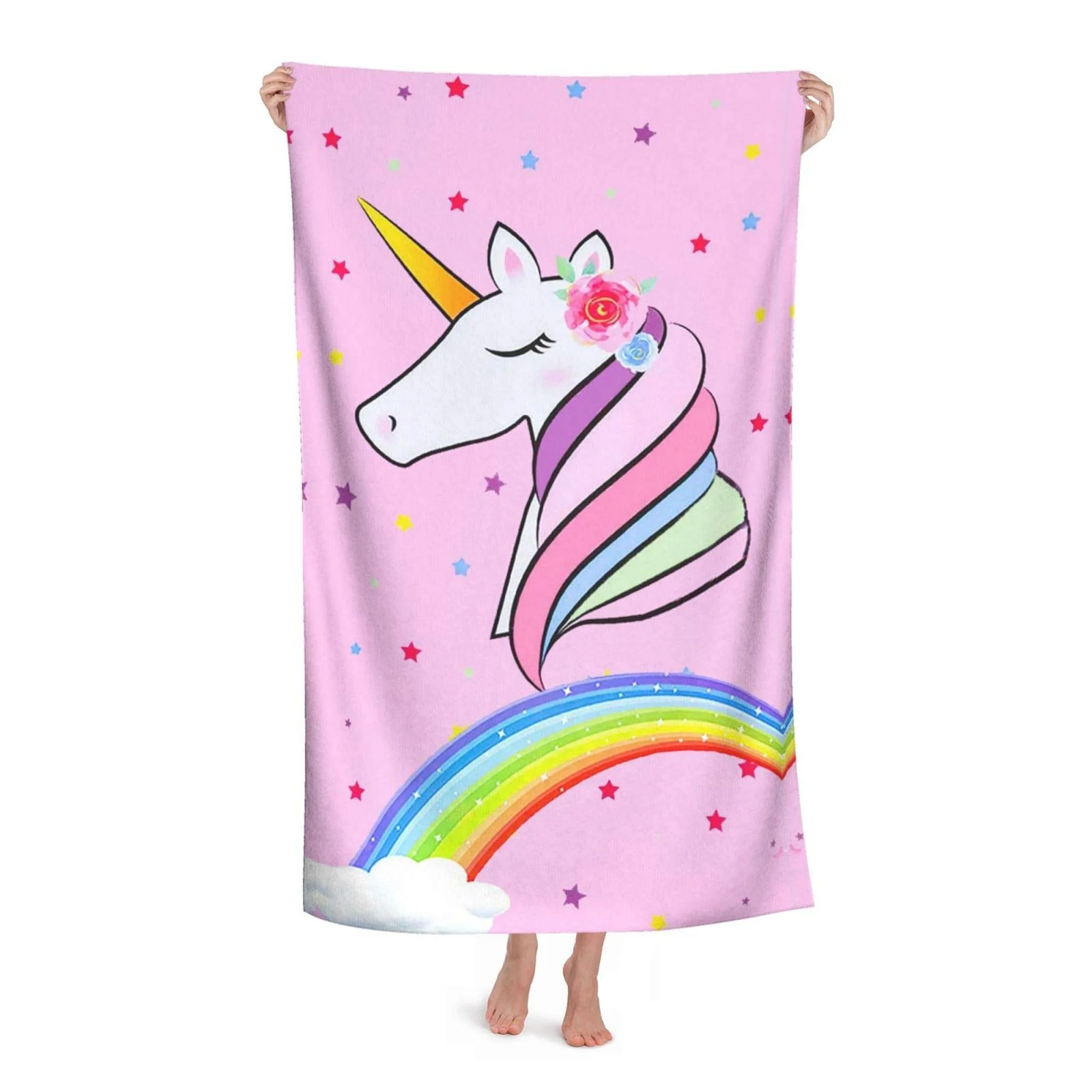

Детское пляжное полотенце из микрофибры с единорогом, быстросохнущее, без песка, супервпитывающее, розовое, Радужное, портативное полотенц...