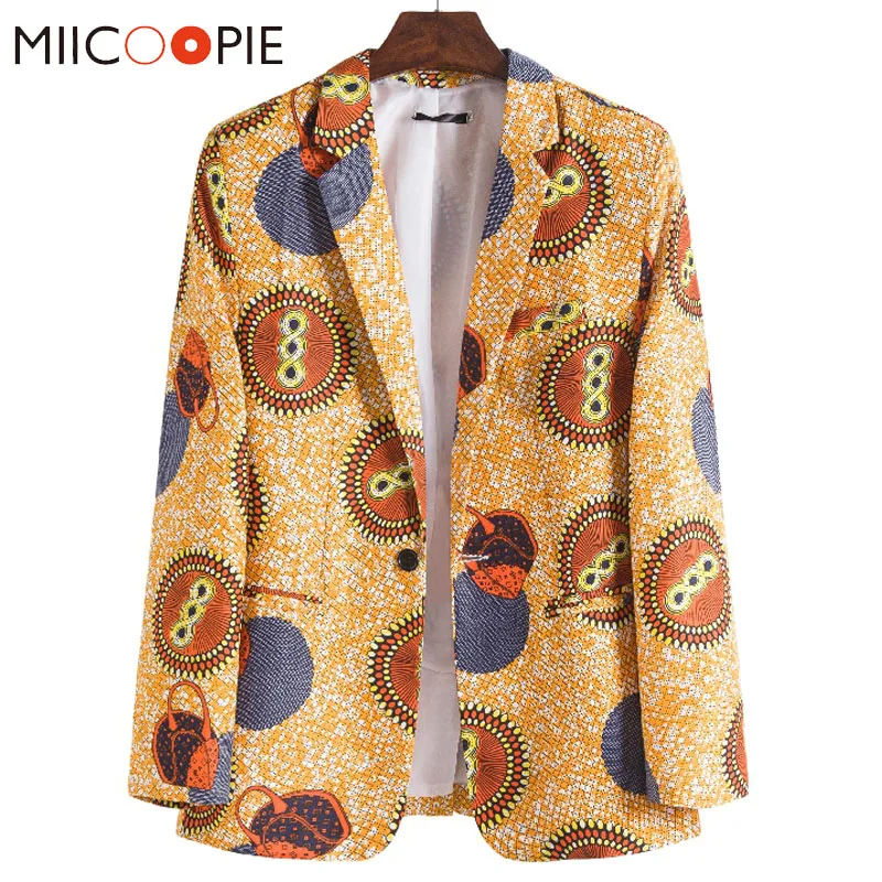 

2020 Vintage Mens Ethnic Printed Blazers Fashion Symbol Print Slim Fit Floral Suit Jacket Business Party Casual Blazer Masculino
