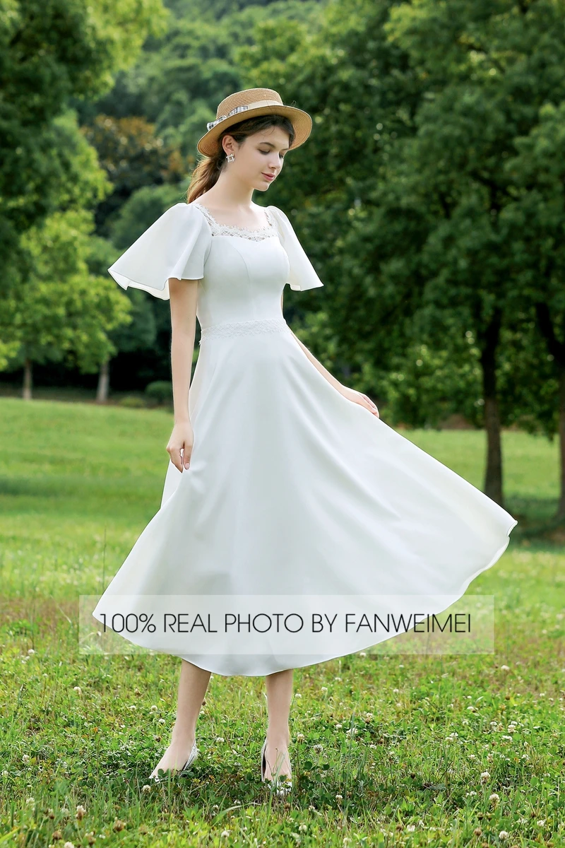 FANWEIMEI #2058 мягкое атласное простое свадебное платье для подружки невесты белое