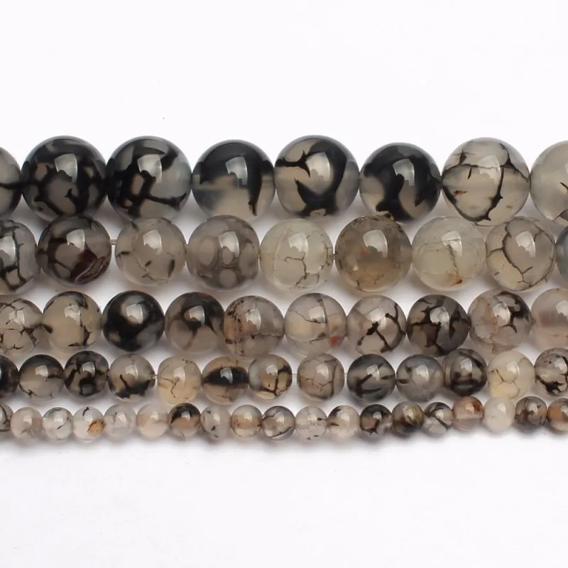 Натуральная черная линия Дракон вены серый Агат Бусины 4/6/8/10/12 мм круглые