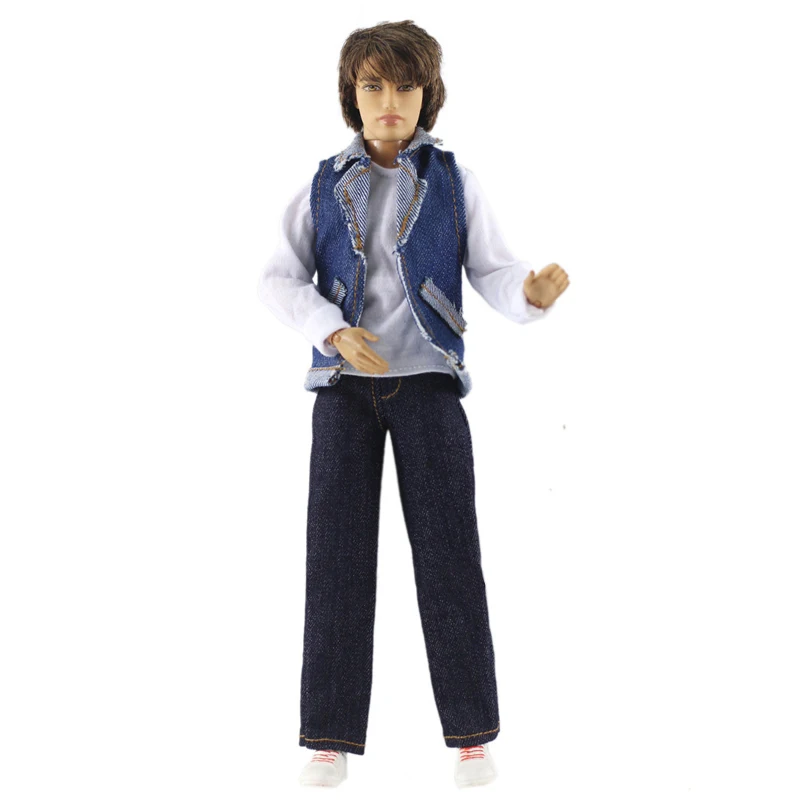 Fashion 1/6 Boy Doll Clothes For Ken White T-shirt Denim Vest Long Trousers Pants Barbie Boyfriend Prince Male | Игрушки и хобби