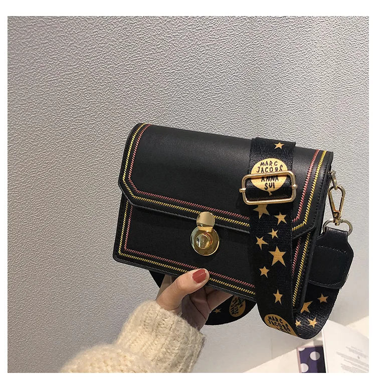 Bag for women new Korean style straddle bag outdoor travel chic wide band sewing fashion one shoulder small square bag