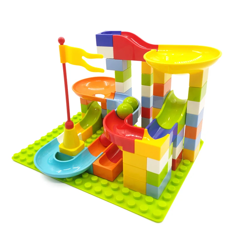 

76Pcs Kid DIY Building Block Duploed Marble Run Ball Funnel Plastic Big Size Brick Assembly Educational Toys For Children Gift