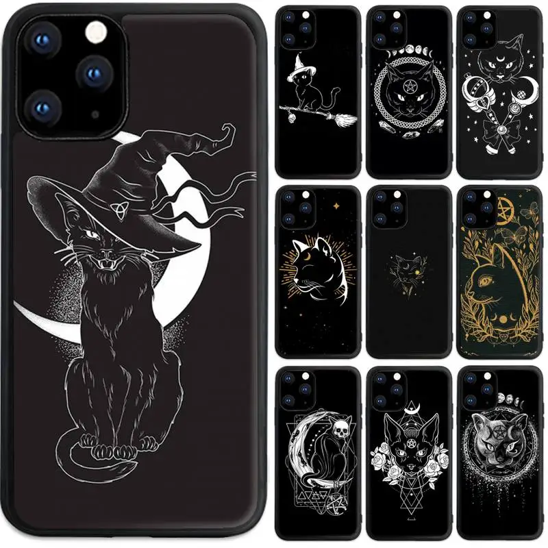 

Death Witches moon cat Phone Case For Iphone 5 SE 2020 6 6s 7 8 plus X Xr XS 11 12 Mini Pro Max PC Fundas Cover