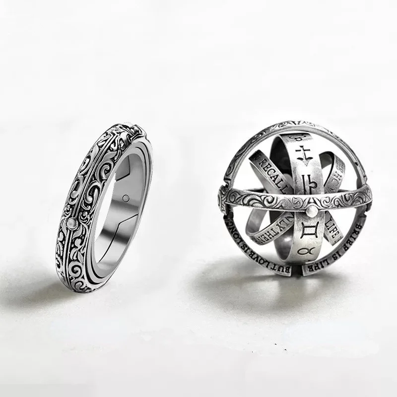 

2021 New Astronomical Ball Ring Retro Rotating Deformation Universe Couple Ring Fashion All-match Ring