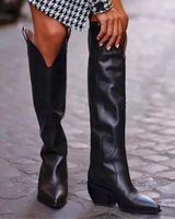 black pu material ladies over the knee boots 2021 new ladies knight boots pointed toe ladies boots