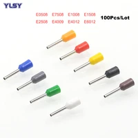 100pcs tube insutated cord end terminals electrical crimp terminal brass connector e0508 e6012 wiring cable ferrules ve 22 10awg