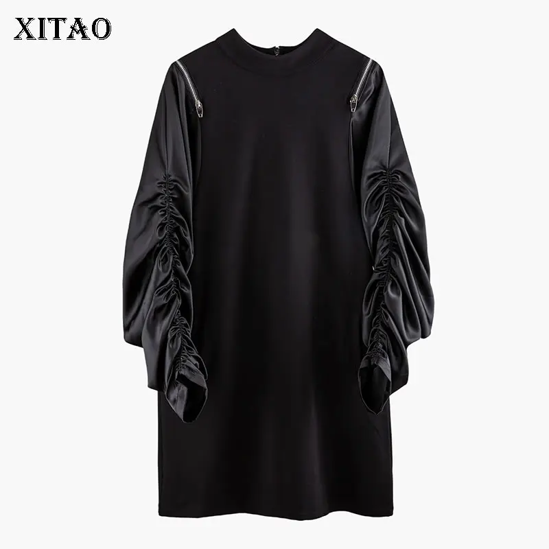 XITAO, европейский стиль, на молнии, без бретелек, на плече, женское платье, со складками, с длинным рукавом, Модная элегантная женская одежда GCC2981