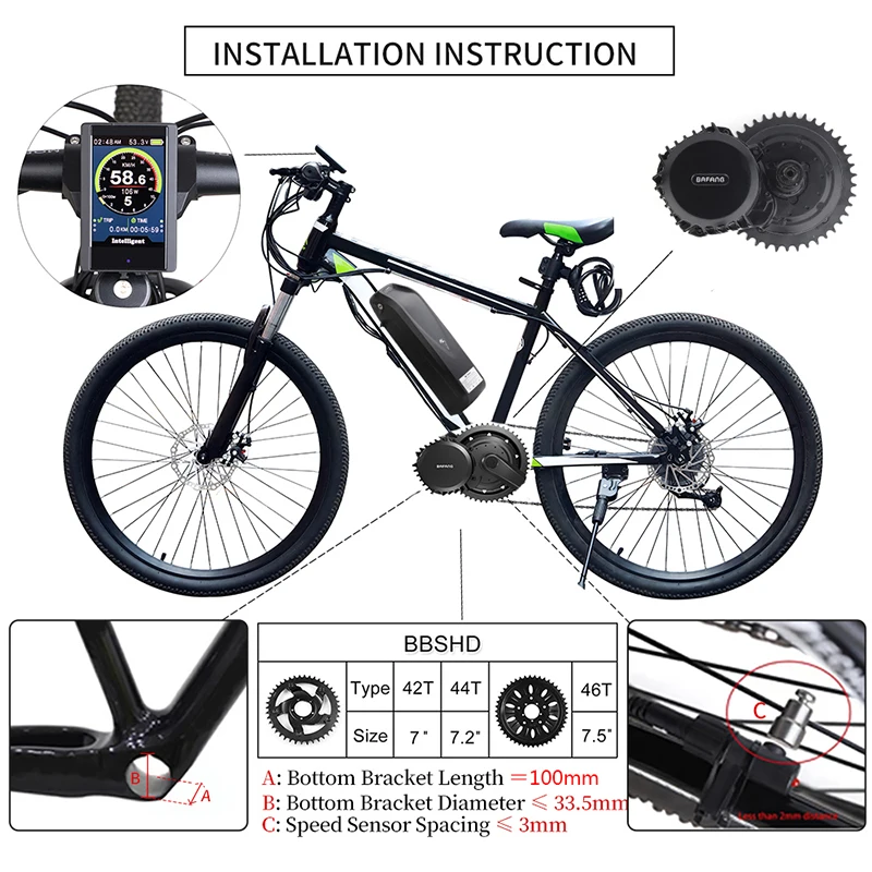 BBSHD 48 В 1000 Вт 100 мм комплекты для переоборудования электрического велосипеда