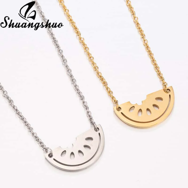Shuangshuo Tiny Semicircle Necklace Womens Geometric Watermelon Stainless Steel Pendant Chain Chokers Jewelry Wedding Gifts | Украшения и