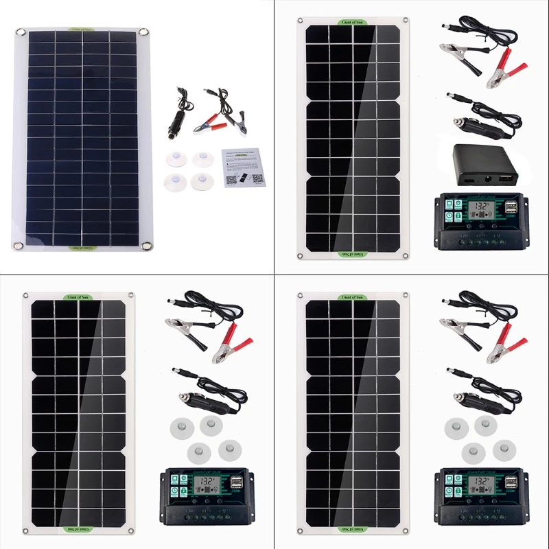 

Protable USB Flexible Solar Panel Charger Kit Outdoor Emergency Electric Board for Home Caravan Boat with 10A/20A/30A