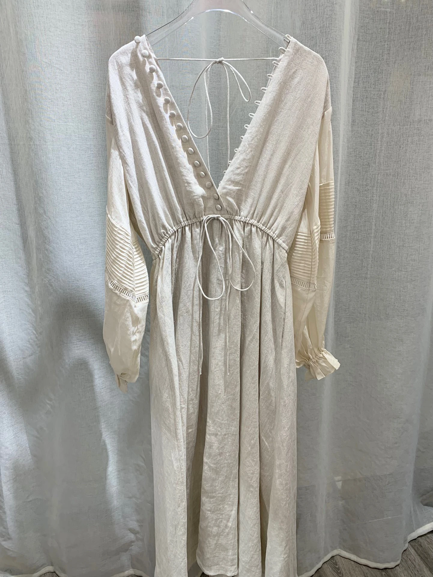 Женское длинное платье с V-образным вырезом из 100% льна | Женская одежда