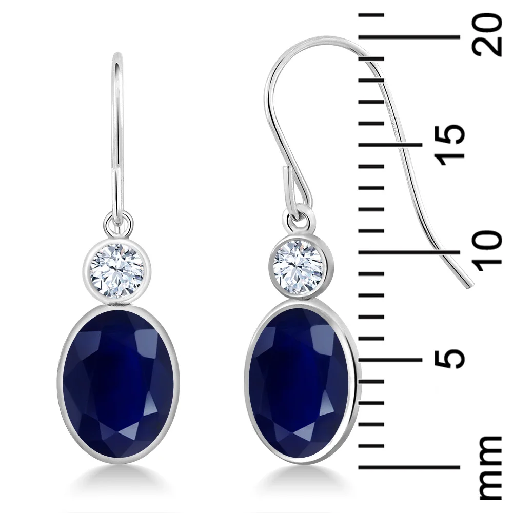 GemStoneKing 14K White Gold Earrings For Women 3.84 Ct Oval Natural Blue Sapphire Created Drop | Украшения и аксессуары