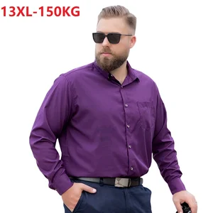 Осенняя Высококачественная мужская формальная рубашка с длинным рукавом размера плюс, платье для сцены, рубашка для свадьбы, большие размеры 8XL 9XL 10XL, Офисная рубашка фиолетового цвета