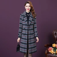 winter fashion middle aged mother long woolen plaid coat double breasted loose casual ladies coats oversized clothes