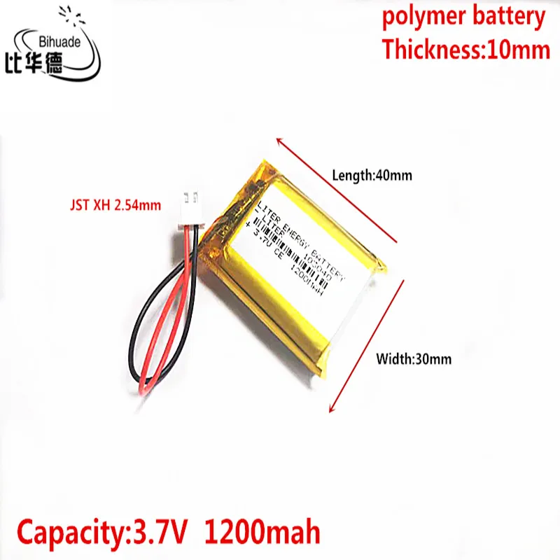 

JST XH 2.54mm 3.7V 1200MAH 103040 Lithium Polymer LiPo Rechargeable Battery For Mp3 headphone PAD DVD bluetooth camera