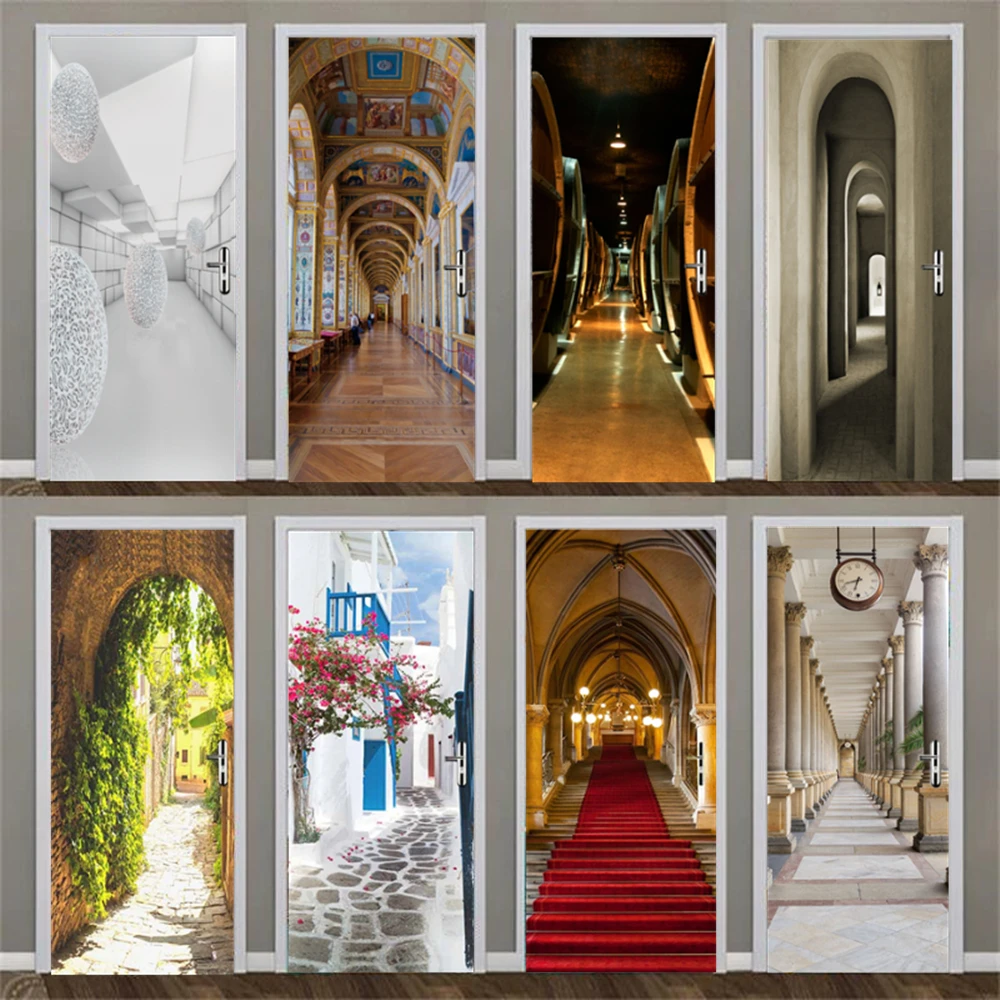

PVC Self-adhesive Door Sticker Corridor Visual Extension Seascape Photo Wallpaper Mural Living Room Bedroom Door Decor Stickers