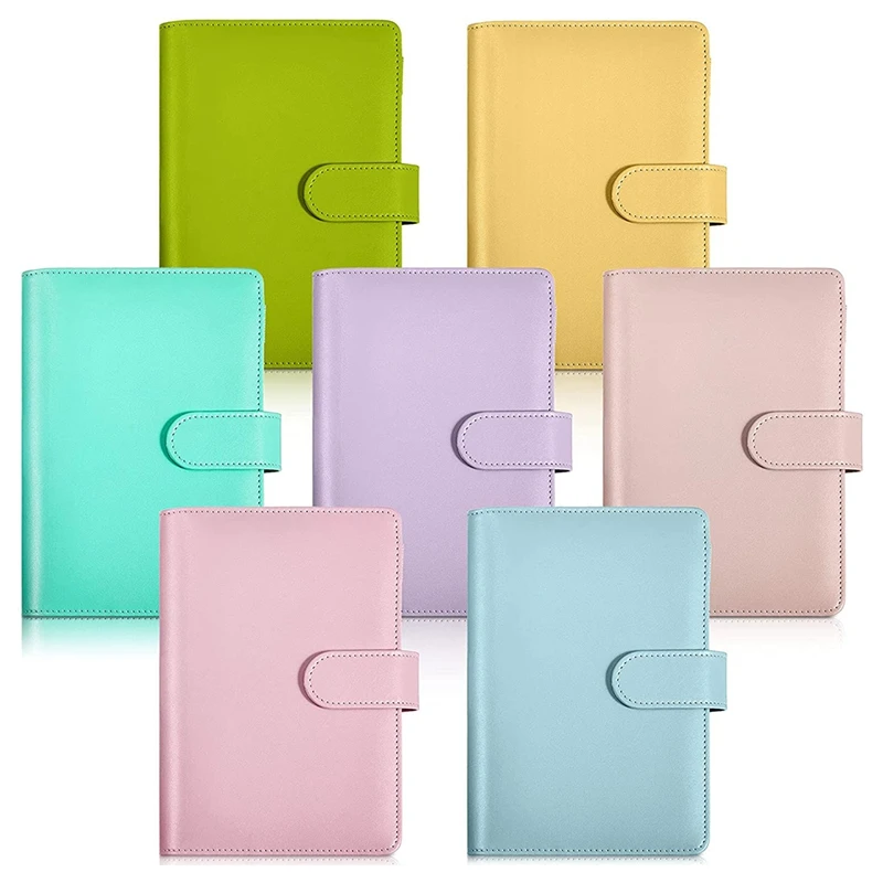 

7Pcs of A6 PU Notebook Binder,Refillable 6-Ring Binder,Diary Binder Storage Box with Magnetic Buckle,for Filling Paper
