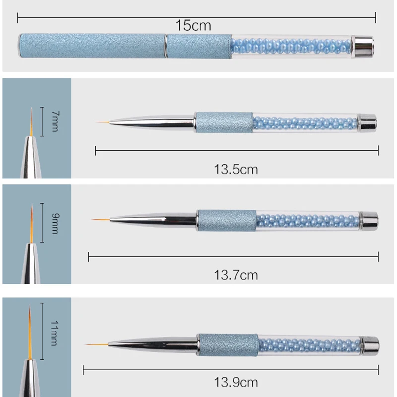 Кисти для нейл-дизайна 5/7/9/11/14/20мм для рисования тонких линий, цветочных узоров, черчения на акриле, гелях и других материалах.