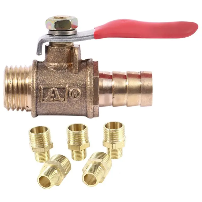 

1pcs 10mm PT Male Thread Ball Valve & 5Pcs 1/4 Inch PT - 1/8 Inch PT Male Thread Brass Straight Pipe Coupling Fitting