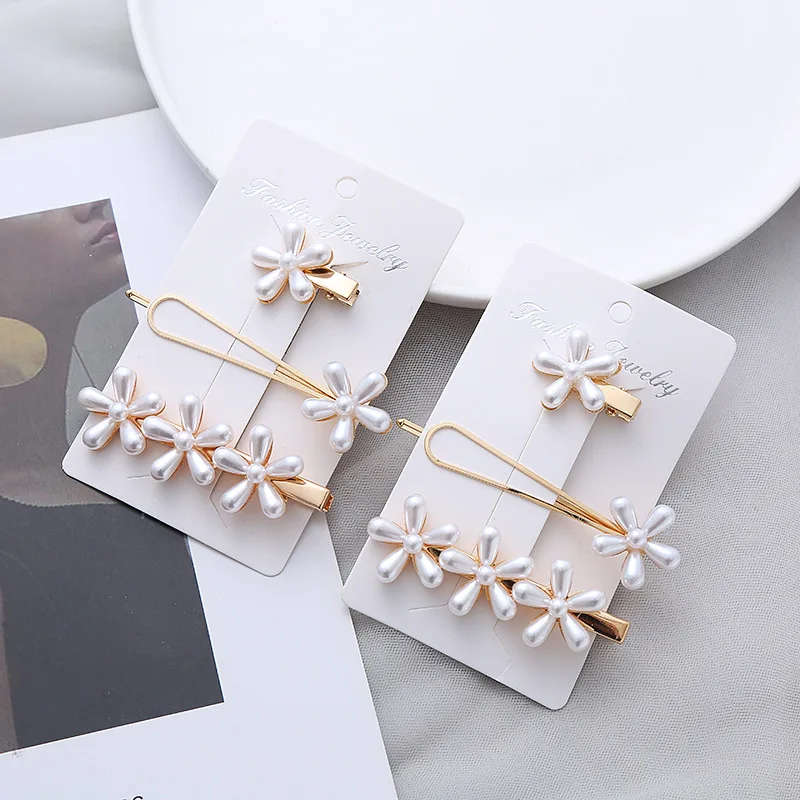 

3-piece set of Korean version of small flower lace clip pearl duckbill clip temperament girl bangs clip little fairy hair clip