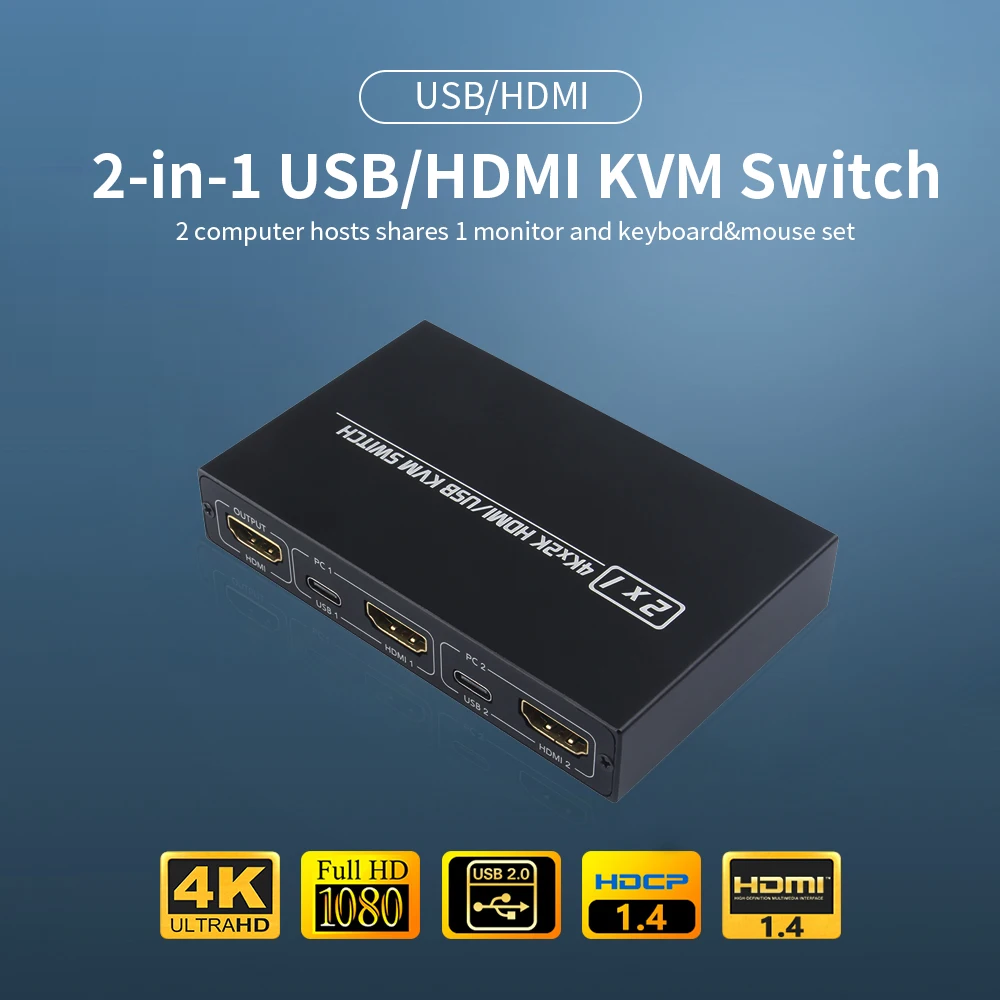 

HDMI квм-переключатель Φ 201CL 2-в-1 HDMI/USB kvm-переключатель Поддержка HD 2K * 4K 2 узлов совместное использование 1 монитора/клавиатуры и мыши