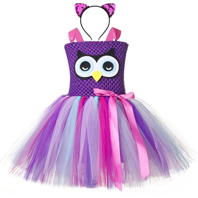 Dress and Headband 1 Милое Платье-пачка с совой для девочек с повязкой на голову; фатиновое платье-пачка для дня рождения для девочек; маскарадный костюм птицы на Хэллоуин - Цвет: Dress and Headband 1